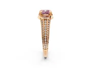 Solitaire Engagement Ring Setting for Fancy Pink Cushion Cut Center with Accented Split Shank and Prong Head in Rose Gold