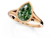 Solitaire Engagement Ring Setting for Fancy Green Pear-Shaped Center with V Split Shank and Bezel Head in Rose Gold