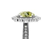 Milgrain Halo Engagement Ring Setting for Fancy Yellow Round Cut Center with Bezel Point Accents and Prong Head in Sterling Silver