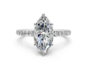 Solitaire Engagement Ring Setting for Marquise Center with Fine Pave Band and Prong Head in White Gold