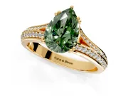 Solitaire Engagement Ring Setting for Fancy Green Pear-Shaped Center with Pave Rail Split Shank and Prong Head in Yellow Gold