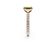 Solitaire Engagement Ring Setting for Fancy Yellow Emerald Cut Center with Shared-Prong Accents and Prong Head in Rose Gold