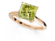 Solitaire Engagement Ring Setting for Fancy Yellow Princess Cut Center with Narrow Cathedral Band and Prong Head in Rose Gold