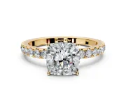 Solitaire Engagement Ring Setting for Cushion Cut Center with Large Accent Band and Prong Head in Yellow Gold