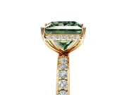 Hidden Halo Engagement Ring Setting for Fancy Green Princess Cut Center with Pave Band and Prong Head in Yellow Gold
