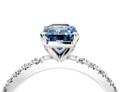 Solitaire Engagement Ring Setting for Fancy Blue Emerald Cut Center with Fine Pave Band and Claw Prong Head in Sterling Silver