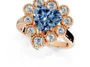 Cluster Halo Engagement Ring Setting for Fancy Blue Heart-Shaped Center with Milgrain Bezel Accents and Prong Head in Rose Gold