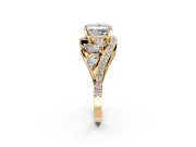 Halo Engagement Ring Setting for Princess Cut Center with Marquise and Pave Bypass Band and Prong Head in Yellow Gold