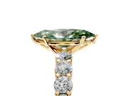 Shared-Prong Engagement Ring Setting for Fancy Green Marquise Center with Graduated Accents and Prong Head in Yellow Gold