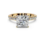 Open Basket Engagement Ring Setting for Princess Cut Center with Pave Band and Prong Head in Yellow Gold