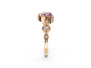Vintage Station Engagement Ring Setting for Fancy Pink Heart-Shaped Center with Accents and Prong Head in Rose Gold