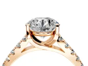 Solitaire Engagement Ring Setting for Round Cut Center with Partway Pave Band and Prong Head in Rose Gold