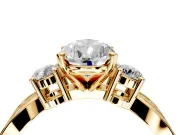 3 Stone Engagement Ring Setting for Pear-Shaped Center with Pave Twist Band and Prong Head in Yellow Gold