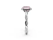 Halo Engagement Ring Setting for Fancy Pink Asscher Cut Center with Pave and Plain Twist Band and Prong Head in Platinum