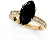 Milgrain Pave Engagement Ring Setting for Fancy Black Marquise Center with Accent Band and Prong Head in Yellow Gold