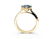 Floral Engagement Ring Setting for Fancy Blue Round Cut Center with Pave Band and Floral Prong Head in Yellow Gold