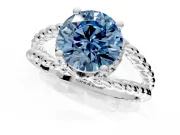 Halo Engagement Ring Setting for Fancy Blue Round Cut Center with Rope Twist Split Shank and Prong Head in Sterling Silver