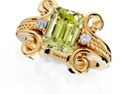 Solitaire Engagement Ring Setting for Fancy Yellow Emerald Cut Center with Twisted Band and Scroll Prong Head in Yellow Gold