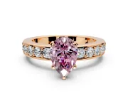 Solitaire Engagement Ring Setting for Fancy Pink Pear-Shaped Center with Channel-Set Accents and Prong Head in Rose Gold
