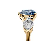 3 Stone Engagement Ring Setting for Fancy Blue Heart-Shaped Center with Large Pear-Shaped Accents and Prong Head in Yellow Gold