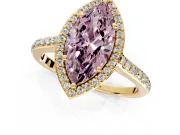 Halo Engagement Ring Setting for Fancy Pink Marquise Center with Pave Accents, Heart Basket and Prong Head in Yellow Gold