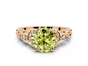 Solitaire Engagement Ring Setting for Fancy Yellow Round Cut Center with Filigree Band and Prong Head in Rose Gold
