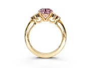 Cluster Engagement Ring Setting for Fancy Pink Round Cut Center with Bezel Accent Clusters and Prong Head in Yellow Gold