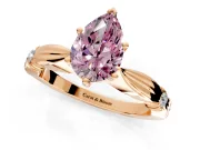 Solitaire Engagement Ring Setting for Fancy Pink Pear-Shaped Center with Carved Leaf Shoulders and Prong Head in Rose Gold