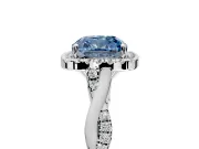Halo Engagement Ring Setting for Fancy Blue Cushion Cut Center with Twist Band and Prong Head in White Gold