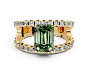 Solitaire Engagement Ring Setting for Fancy Green Emerald Cut Center with Wide-Open Split Shank and Prong Head in Yellow Gold