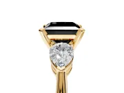 3 Stone Engagement Ring Setting for Fancy Black Princess Cut Center with Large Pear-Shaped Accents and Prong Head in Yellow Gold