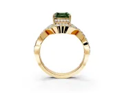 Halo Engagement Ring Setting for Fancy Green Asscher Cut Center with Pave Infinity Twist Band and Prong Head in Yellow Gold