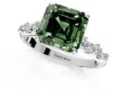 Cluster Engagement Ring Setting for Fancy Green Asscher Cut Center with Round Cut Accent Band and Prong Head in Platinum