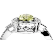 Halo Engagement Ring Setting for Fancy Yellow Pear-Shaped Center with Milgrain Rim, Pave Band and Prong Head in Sterling Silver