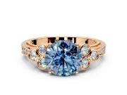 Cluster Engagement Ring Setting for Fancy Blue Round Cut Center with Bezel Accent Clusters and Prong Head in Rose Gold