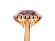 Starburst Halo Engagement Ring Setting for Fancy Pink Emerald Cut Center with Thin Round-Wire Band and Prong Head in Rose Gold