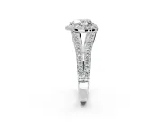 Halo Engagement Ring Setting for Heart-Shaped Center with Narrow Pave Split Shank and Prong Head in White Gold
