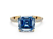 Solitaire Engagement Ring Setting for Fancy Blue Asscher Cut Center with Pave Accents and Prong Head in Yellow Gold