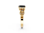 Leaf Engagement Ring Setting for Fancy Black Princess Cut Center with Milgrain Accent Band and Prong Head in Yellow Gold