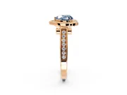 Halo Engagement Ring Setting for Fancy Blue Heart-Shaped Center with Outer Bezel Rim, Pave Band and Prong Head in Rose Gold