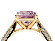 Solitaire Engagement Ring Setting for Fancy Pink Princess Cut Center with Multi-Row Accents and Prong Head in Yellow Gold