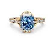 Floral Engagement Ring Setting for Fancy Blue Radiant Cut Center with Pave Band and Floral Prong Head in Yellow Gold