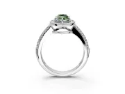 Milgrain Halo Engagement Ring Setting for Fancy Green Marquise Center with Three-Sided Pave Band and Prong Head in White Gold