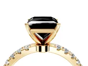 Open Basket Engagement Ring Setting for Fancy Black Princess Cut Center with Pave Band and Prong Head in Yellow Gold
