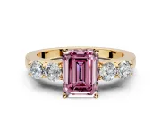 5 Stone Engagement Ring Setting for Fancy Pink Emerald Cut Center with Equal Close-Set Accents and Prong Head in Yellow Gold