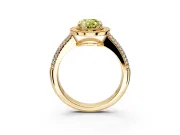 Milgrain Halo Engagement Ring Setting for Fancy Yellow Oval Center with Three-Sided Pave Band and Prong Head in Yellow Gold