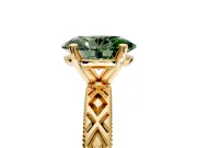 Solitaire Engagement Ring Setting for Fancy Green Oval Center with Milgrain X Pattern Band and Prong Head in Yellow Gold