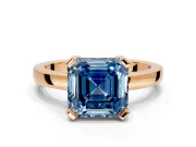 Solitaire Engagement Ring Setting for Fancy Blue Asscher Cut Center with Plain Band and Flat Tab Prong Head in Rose Gold