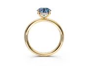 Hidden Halo Engagement Ring Setting for Fancy Blue Round Cut Center with Thin Rounded Band and Prong Head in Yellow Gold