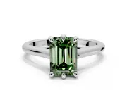 Solitaire Engagement Ring Setting for Fancy Green Emerald Cut Center with Cathedral Band and Prong Head in Sterling Silver